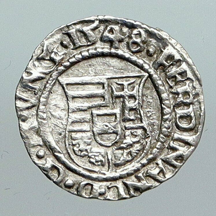 1548 HUNGARY King Ferdinand MADONNA & CHILD ANTIQUE Old Silver Denar Coin i90557