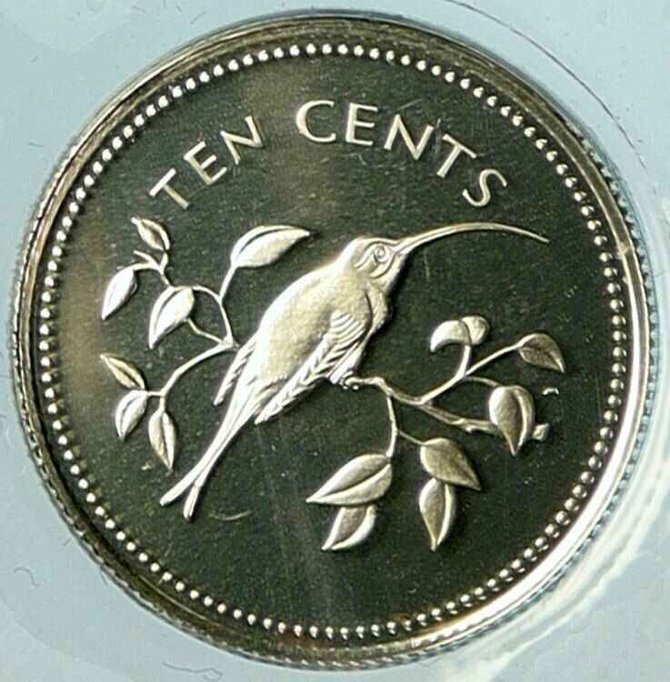 1974 BELIZE Avifauna Long-tailed HERMIT BIRD Proof Silver 10 Cents Coin i104883