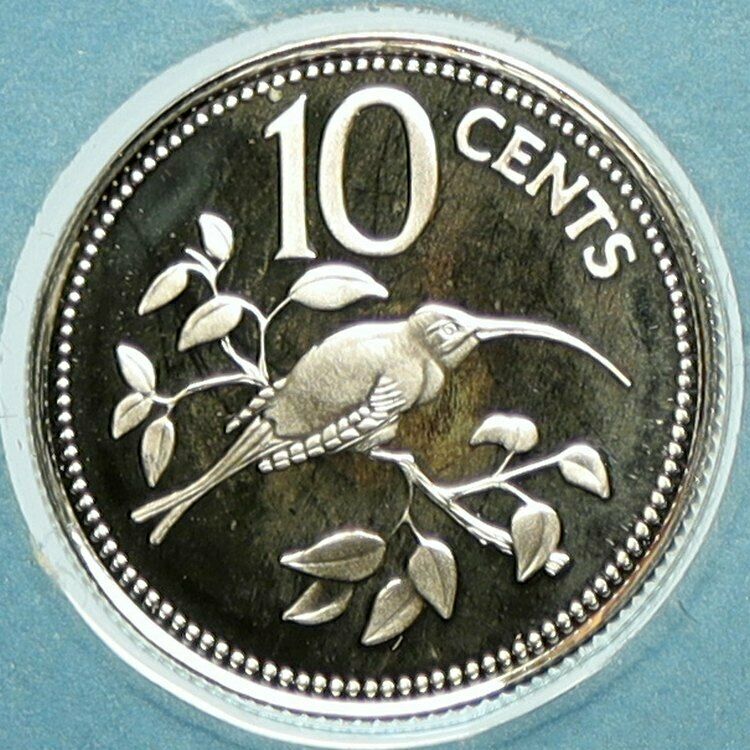 1978 BELIZE Avifauna Long-tailed HERMIT BIRD Proof Silver 10 Cents Coin i104874