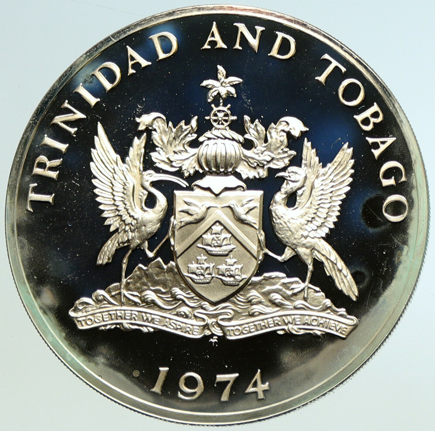 1974 TRINIDAD and TOBAGO Islands Large Vintage OLD Proof Silver $10 Coin i104876