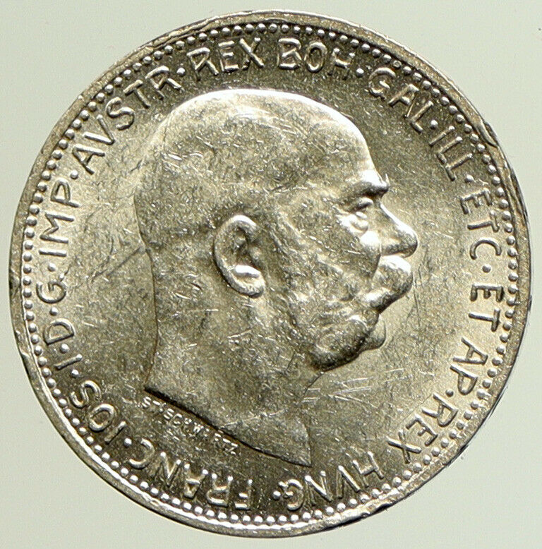 1915 AUSTRIA w KING FRANZ JOSEPH I Eagle VINTAGE Old Silver Corona Coin i104943