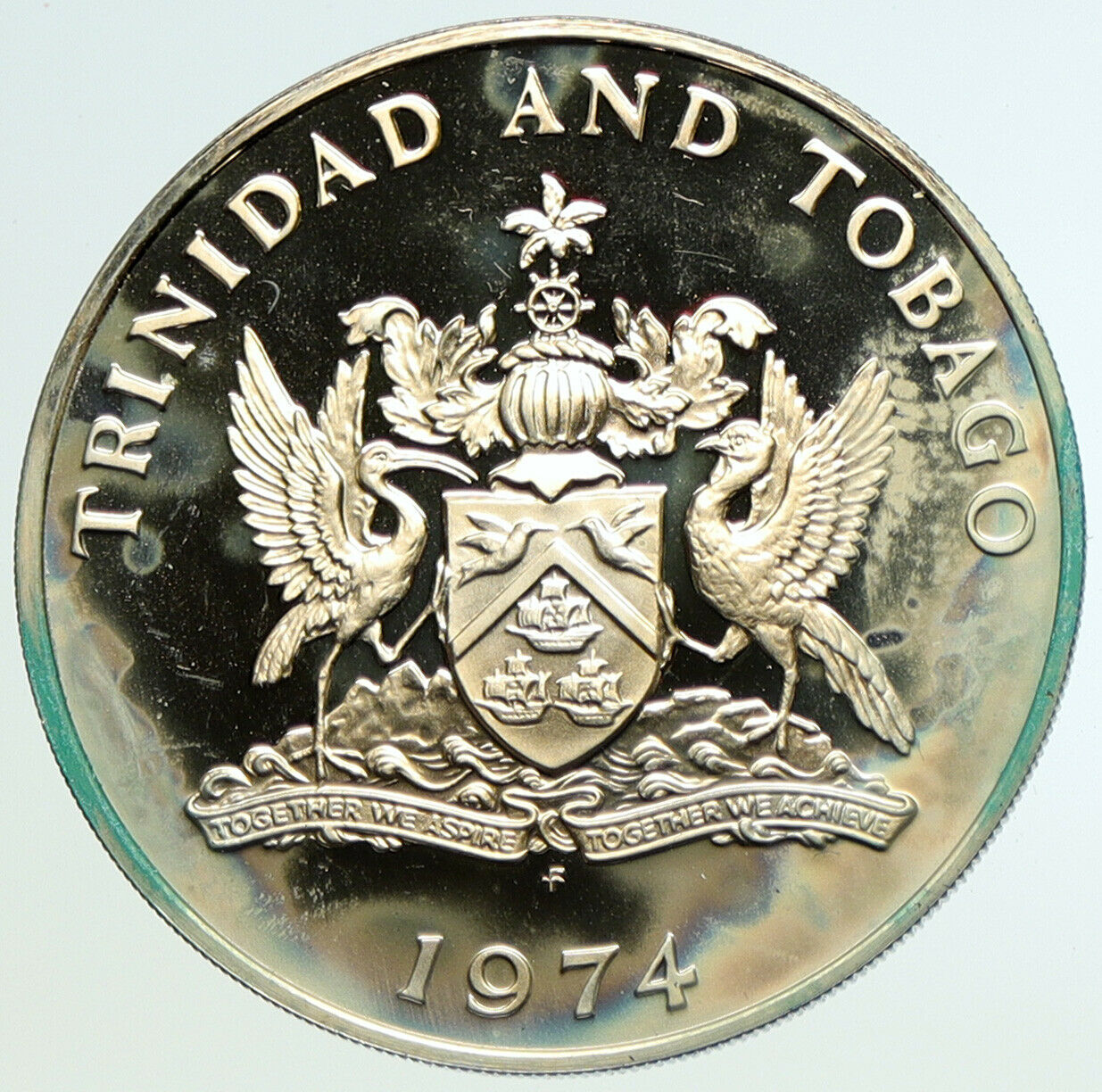 1974 TRINIDAD and TOBAGO Rufous-vented Chachalaca BIRD Proof Dollar Coin i104879