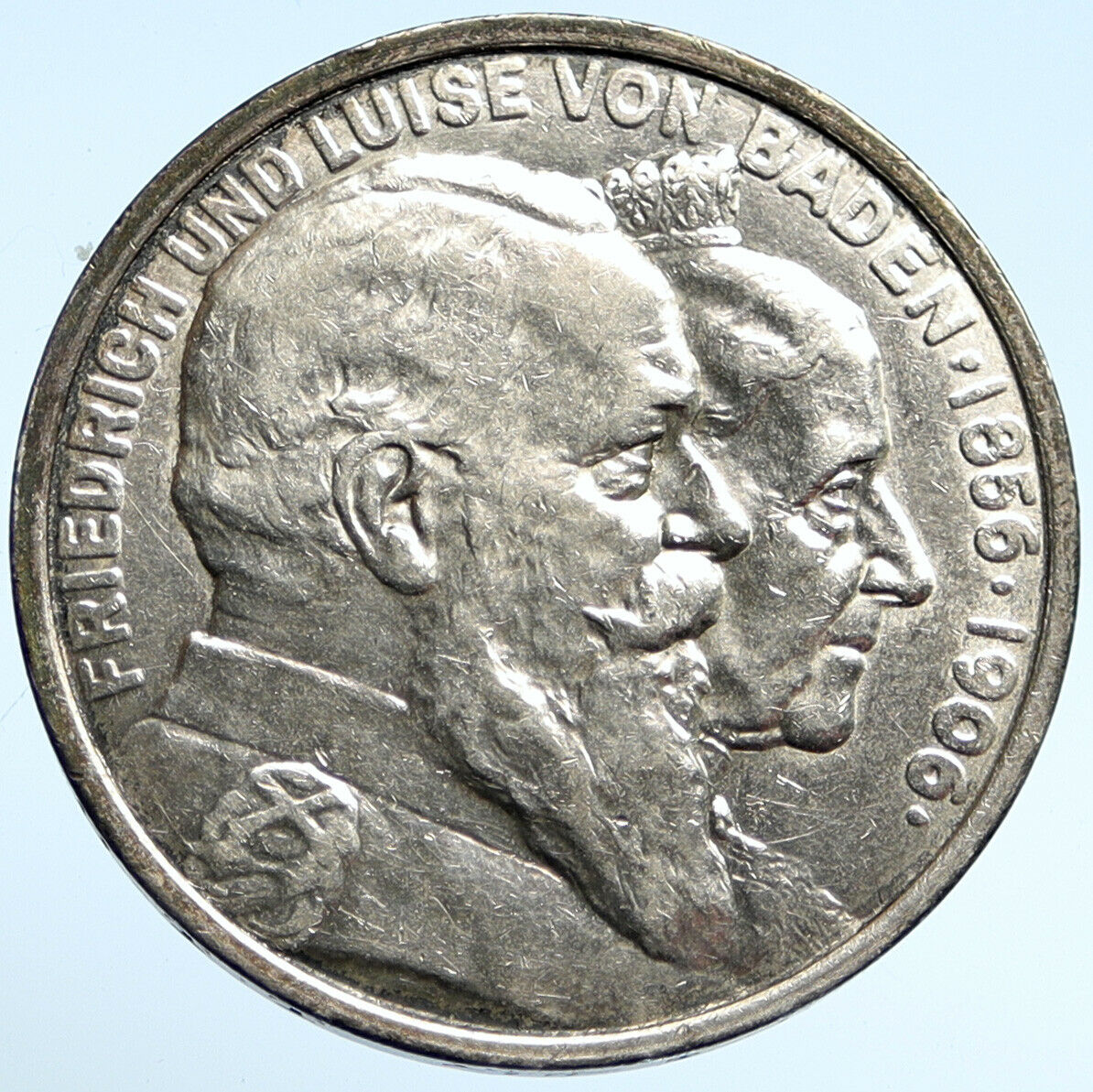 1906 GERMANY GERMAN STATE BADEN Friedrich I Wedding ANTIQUE Silver Coin i99576