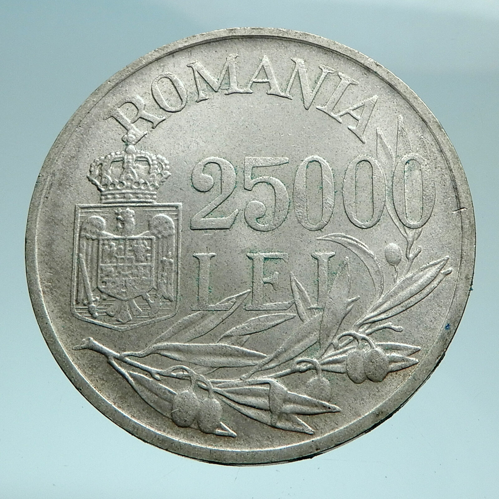 1946 ROMANIA King Michael I Shield Genuine Silver 25000 Lei Romanian Coin i79462