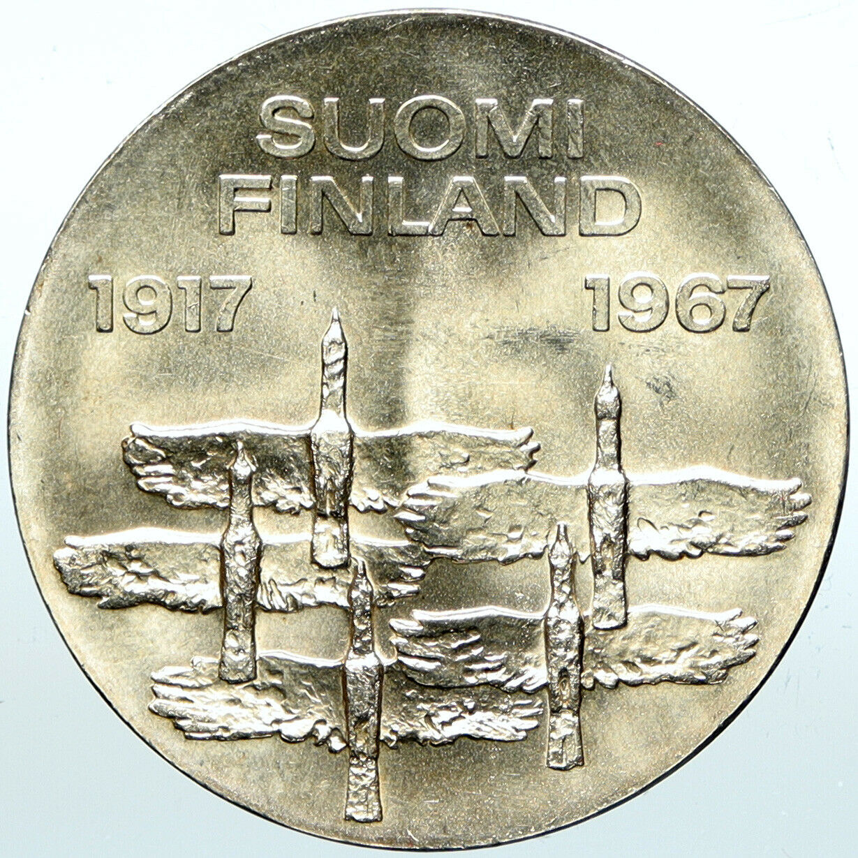 1967 FINLAND Geese Flying 50Y Independence OLD Silver 10 Markkaa Coin i100961