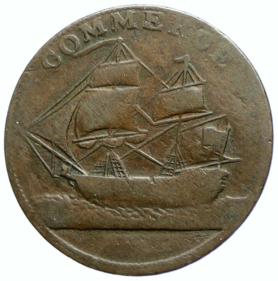 1825 (1781) CANADA Ship Colonies Commerce Antique Half Penny Token Coin i105536