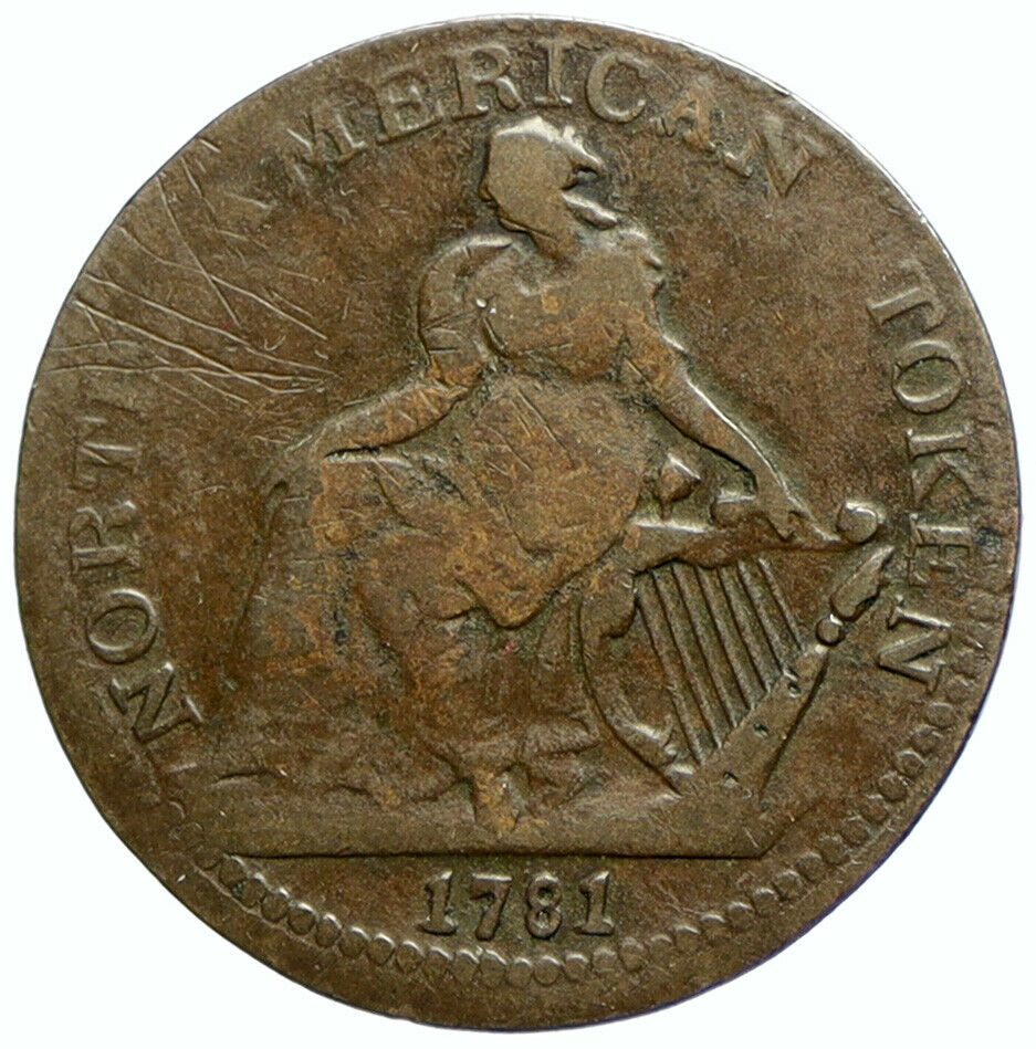 1825 (1781) CANADA Ship Colonies Commerce Antique Half Penny Token Coin i105536