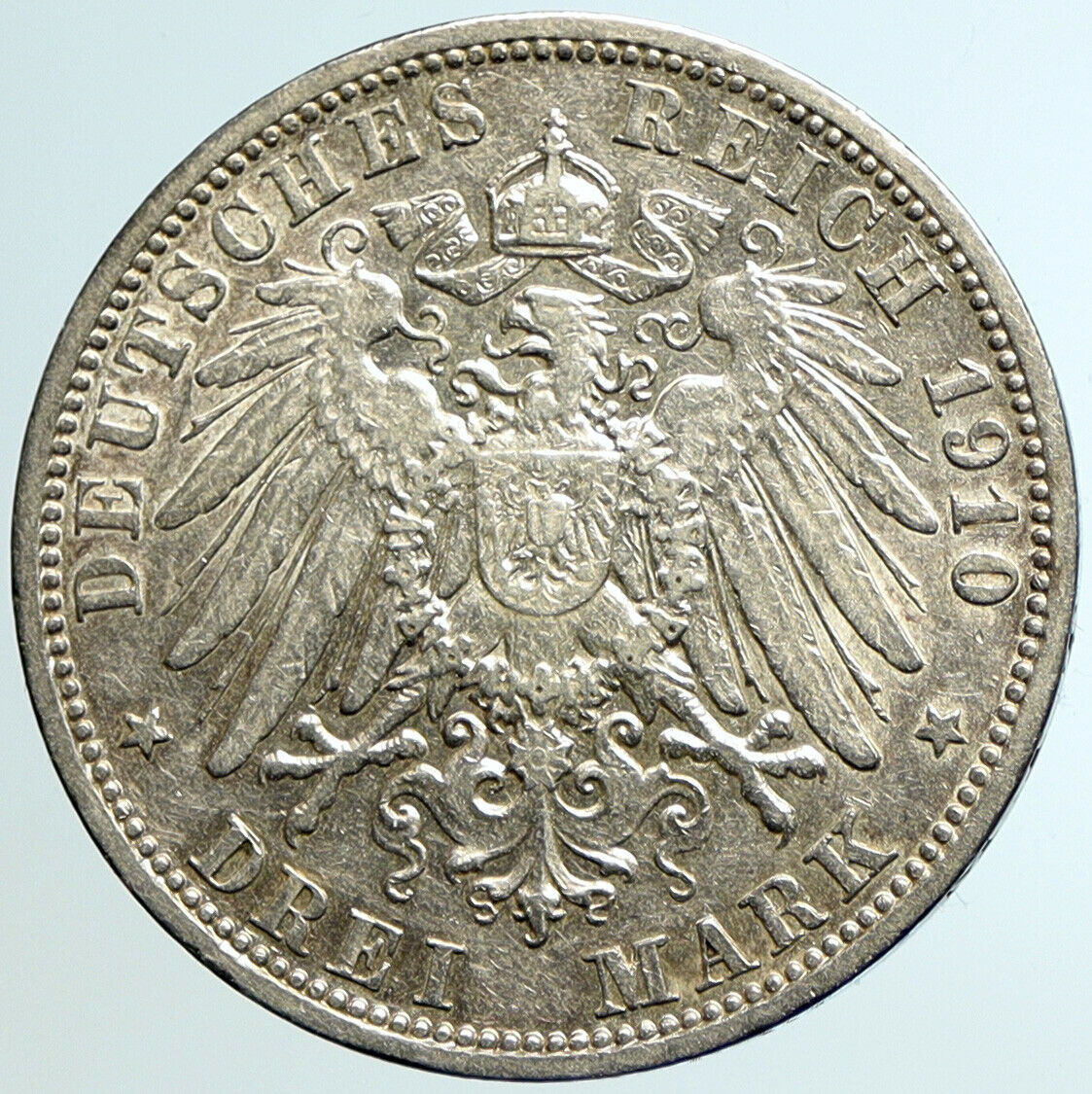 1910 A PRUSSIA KINGDOM Germany WILHELM II Old Silver 3 Mark German Coin i105532