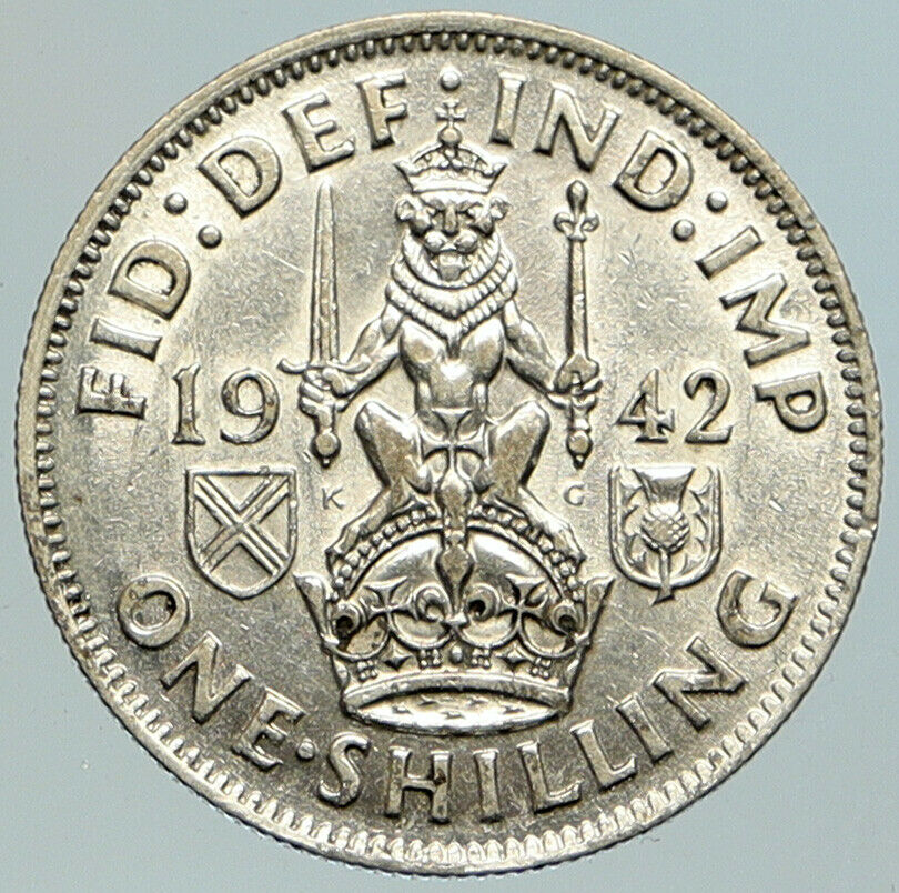 1942 Great Britain UK United Kingdom King George VI SILVER SHILLING Coin i105176