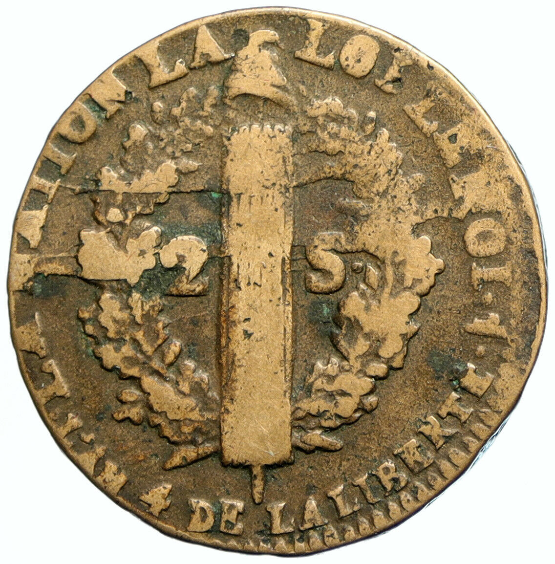 1792 W FRANCE King LOUIS XVI Antique Vintage OLD French 2 Sols Coin i105535