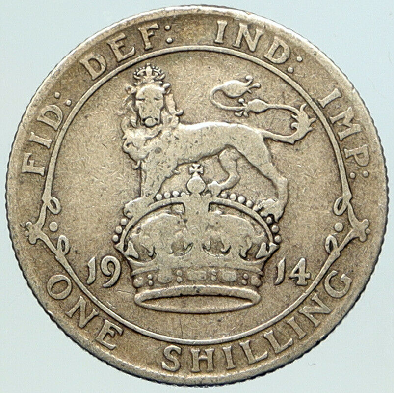 1914 Great Britain UK King George V United Kingdom SILVER SHILLING Coin i105177