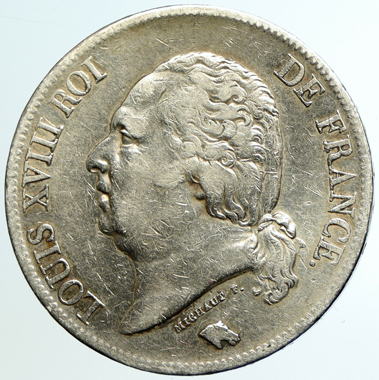 1824 W FRANCE King LOUIS XVIII OLD Vintage Antique FRENCH 5 Francs Coin i105530