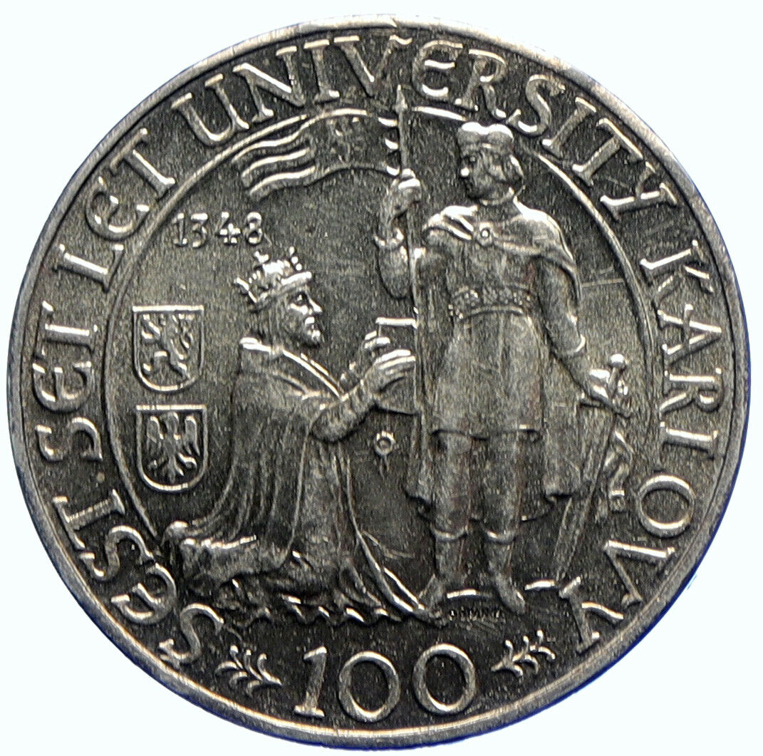 1948 CZECH REPUBLIC Czechoslovakia Charles University Silver 100 Kr Coin i104751