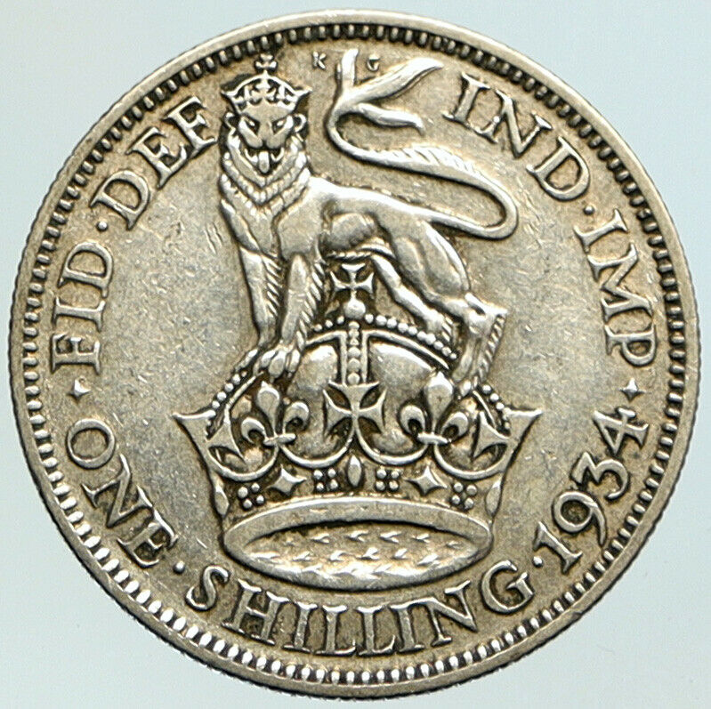 1934 United Kingdom UK Great Britain GEORGE V Lion Silver Shilling Coin i105179