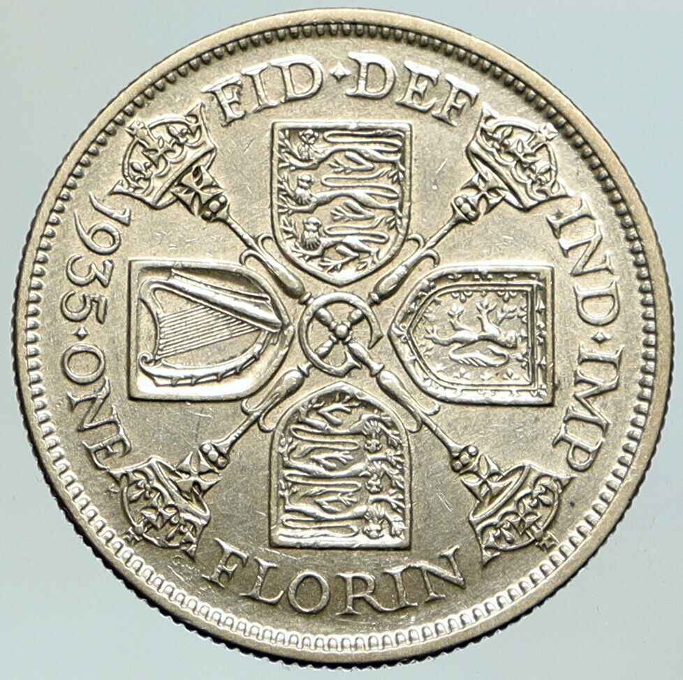 1935 Great Britain UK United Kingdom SILVER FLORIN Coin King George V i105183