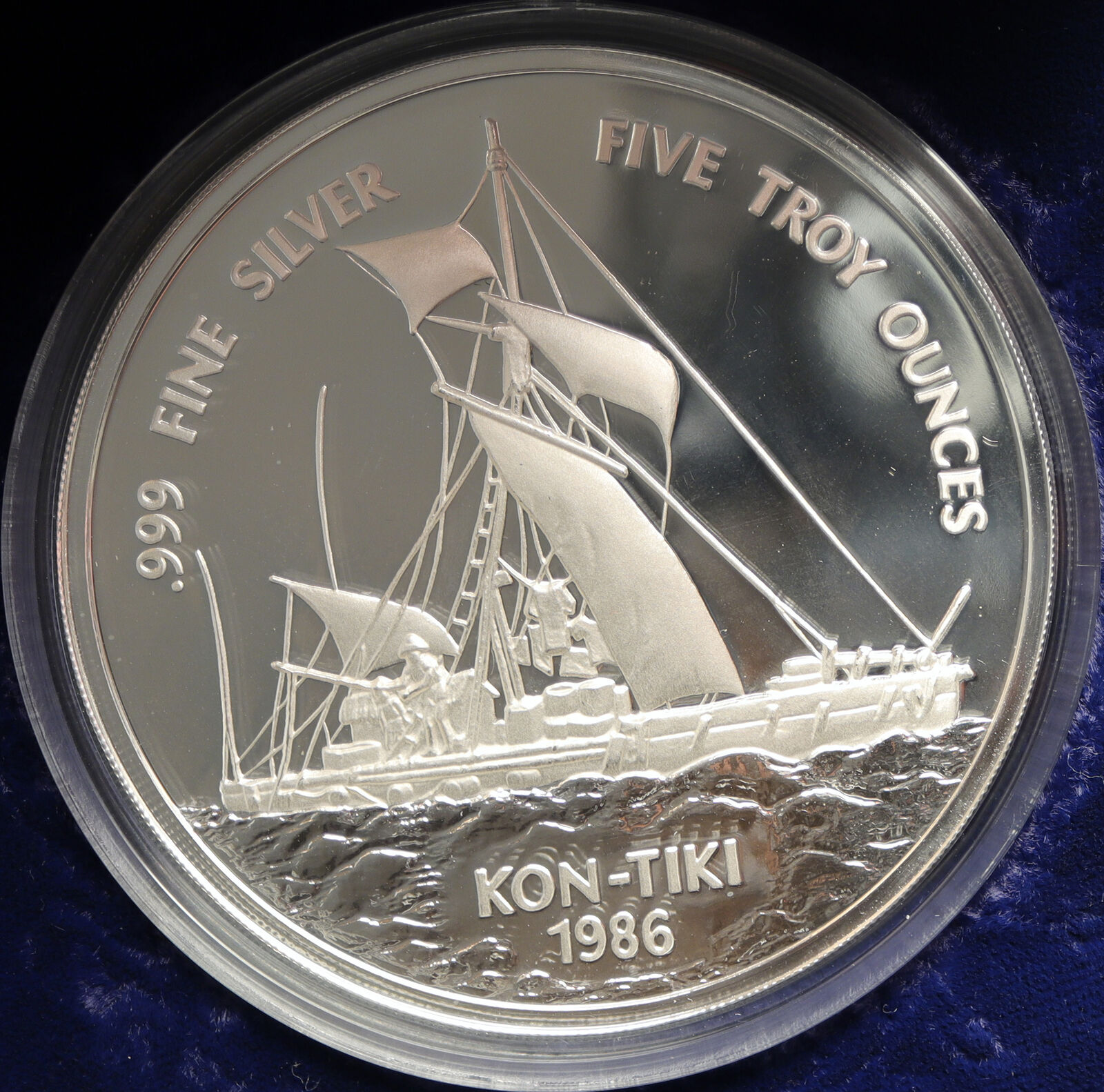 1986 SAMOA UK British KON-TIKI EXPEDITION Vintage Silver $25 5OZ Coin i102128