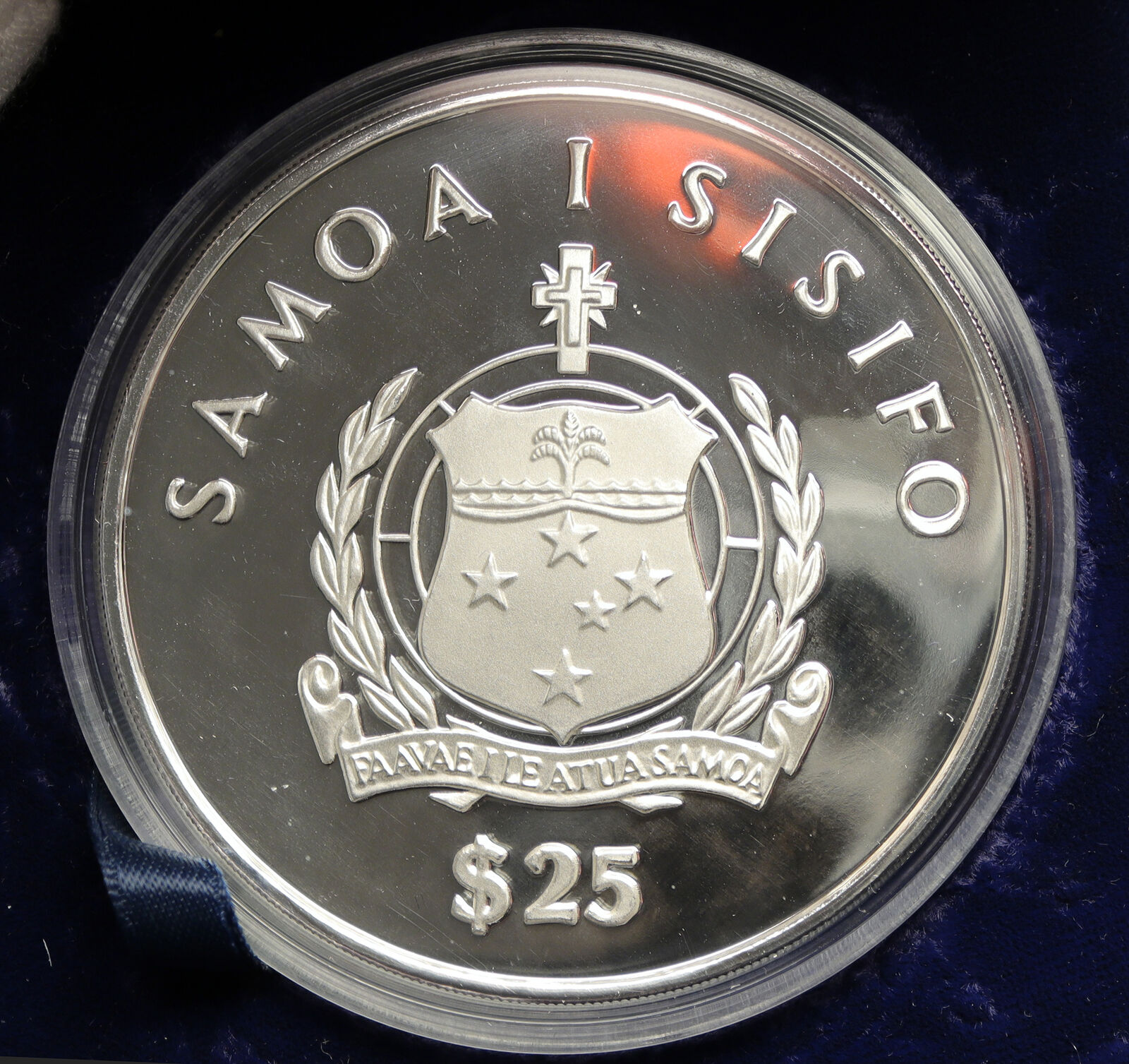 1986 SAMOA UK British KON-TIKI EXPEDITION Vintage Silver $25 5OZ Coin i102128