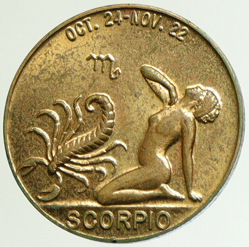 1930-50's United States Vintage Astrological Sign of SCORPIO Lucky Medal i105201