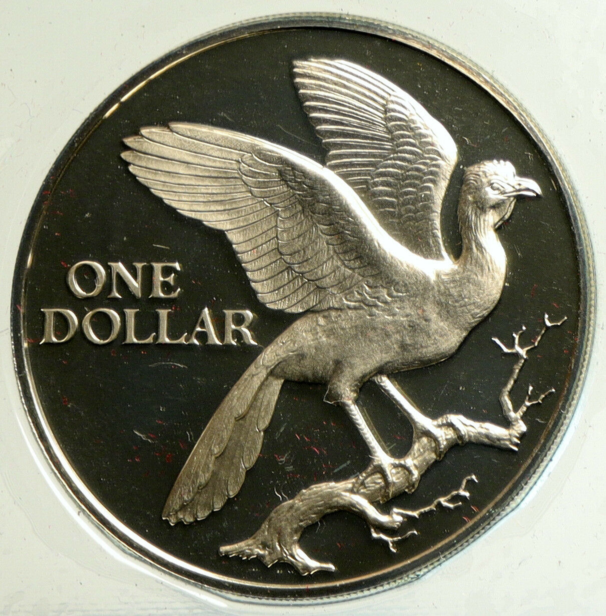 1973 TRINIDAD and TOBAGO Rufous-vented Chachalaca BIRD Proof Dollar Coin i104927