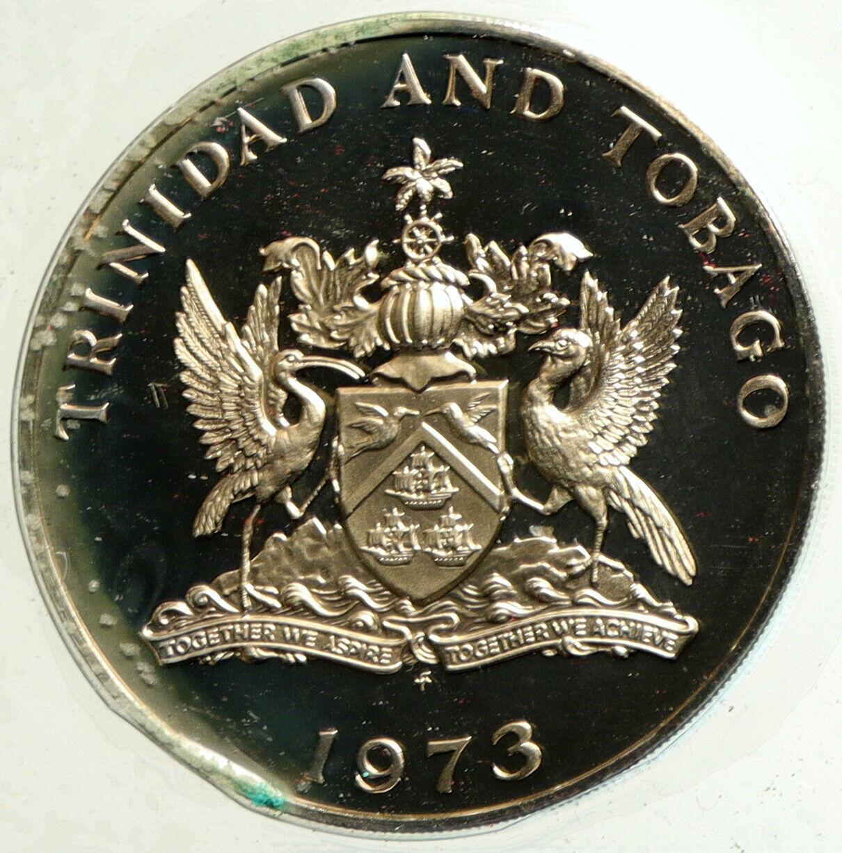 1973 TRINIDAD and TOBAGO Rufous-vented Chachalaca BIRD Proof Dollar Coin i104927