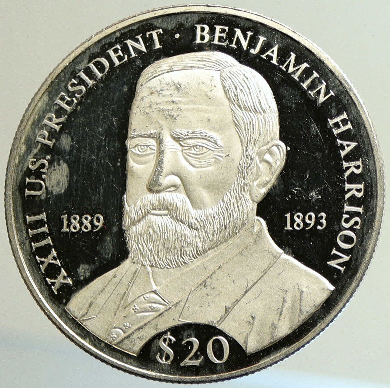 2000 LIBERIA USA President BENJAMIN HARRISON Proof Silver 20 Dollar Coin i104937