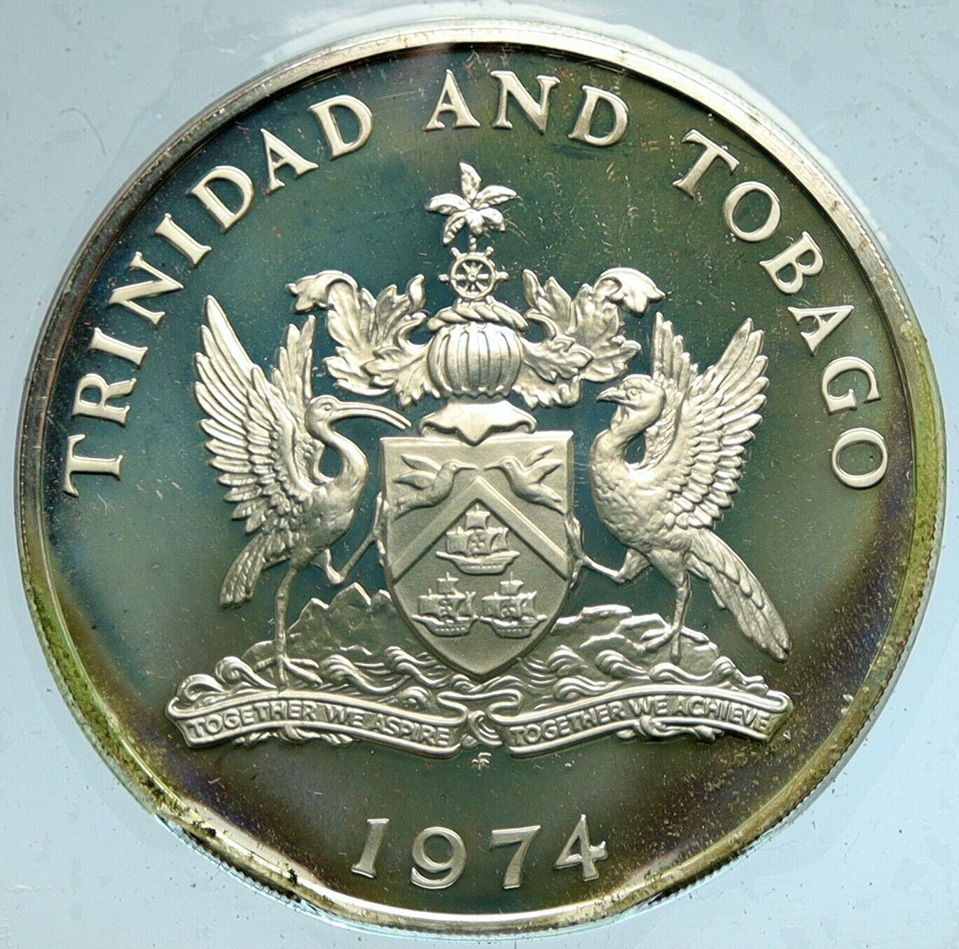 1974 TRINIDAD and TOBAGO Ibis INDEPENDENCE Proof Silver 5 Dollar Coin i104916