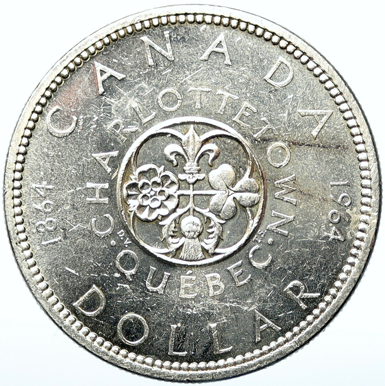 1964 CANADA Quebec Charlottetown Antique Genuine BIG SILVER Dollar Coin i100925