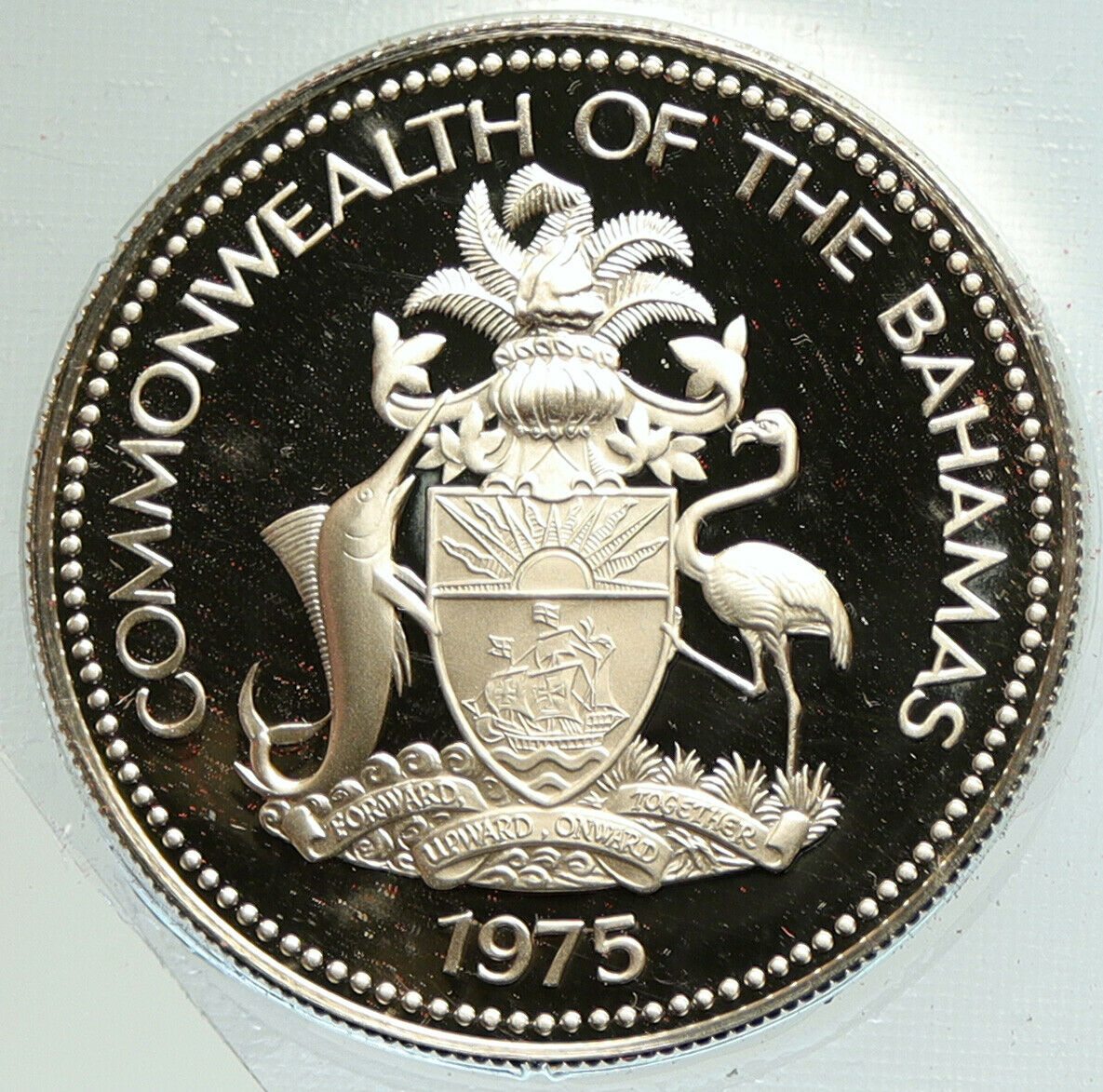 1975 BAHAMAS British Queen Elizabeth II CONCH SHELL Proof Silver $1 Coin i104925