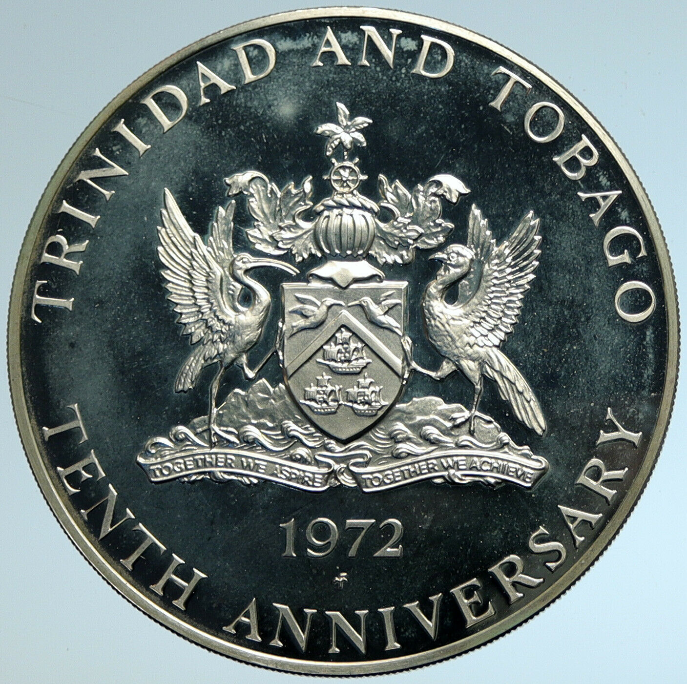 1972 TRINIDAD and TOBAGO Islands Large Vintage Proof Silver $10 Coin i104919