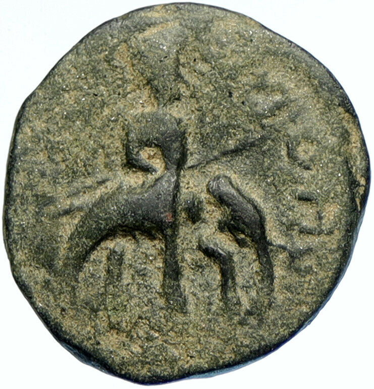 HUVISHKA Kushan Empire INDIA Ancient Authentic Greek Coin MAO ELEPHANT i99913