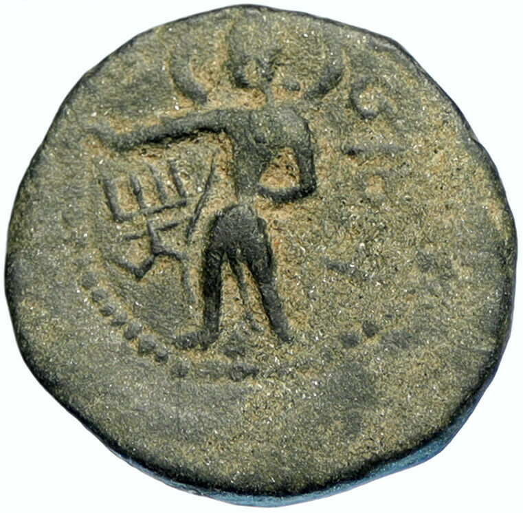 HUVISHKA Kushan Empire INDIA Ancient Authentic Greek Coin MAO ELEPHANT i99913