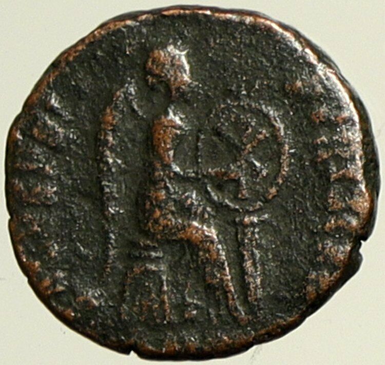 EUDOXIA Wife of Arcadius Authentic Ancient Roman Coin Christian CHI-RHO i101456