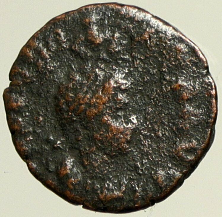 EUDOXIA Wife of Arcadius Authentic Ancient Roman Coin Christian CHI-RHO i101456