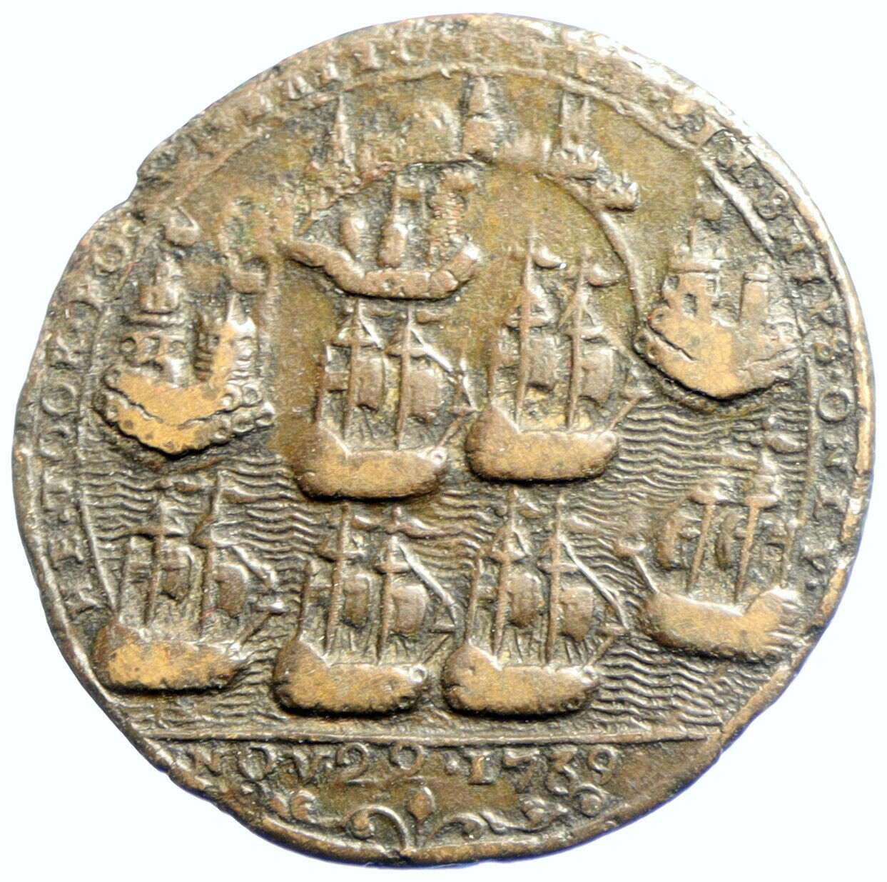 1739 Great Britain England UK ADMIRAL VERNON PORTO BELLO Six Ships Medal i104721