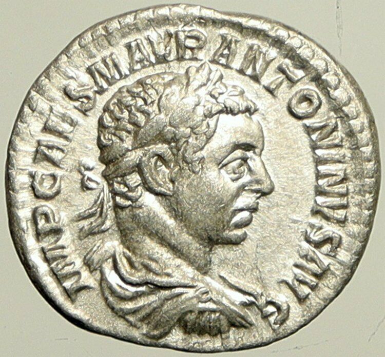 ELAGABALUS Authentic Ancient 219AD Old Silver Roman Coin SALUS w SERPENT i101445