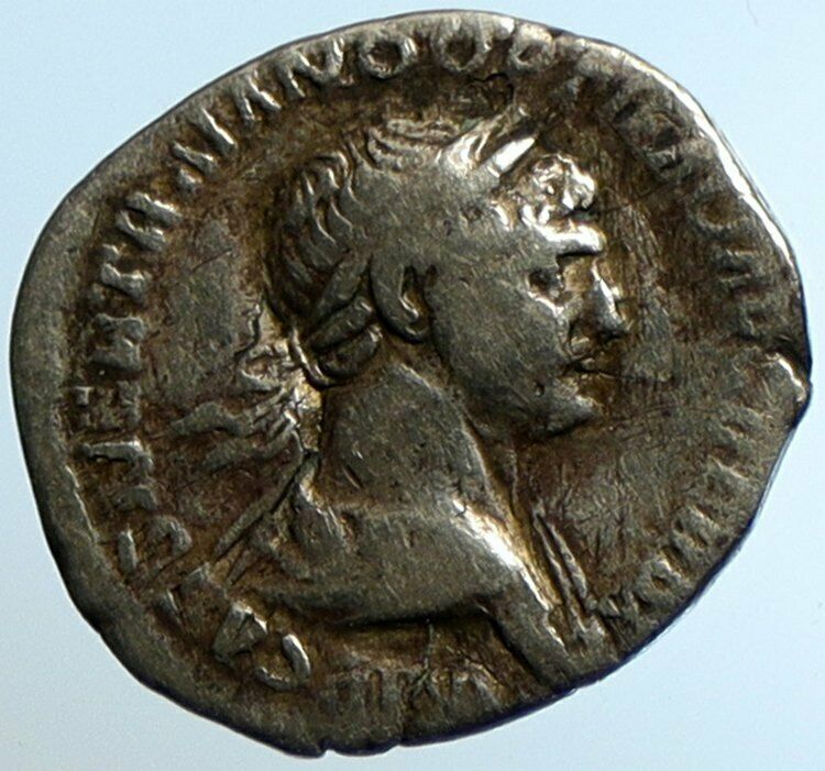 TRAJAN 116AD Rome Genuine Ancient Roman Silver Denarius Coin FORTUNA i104719