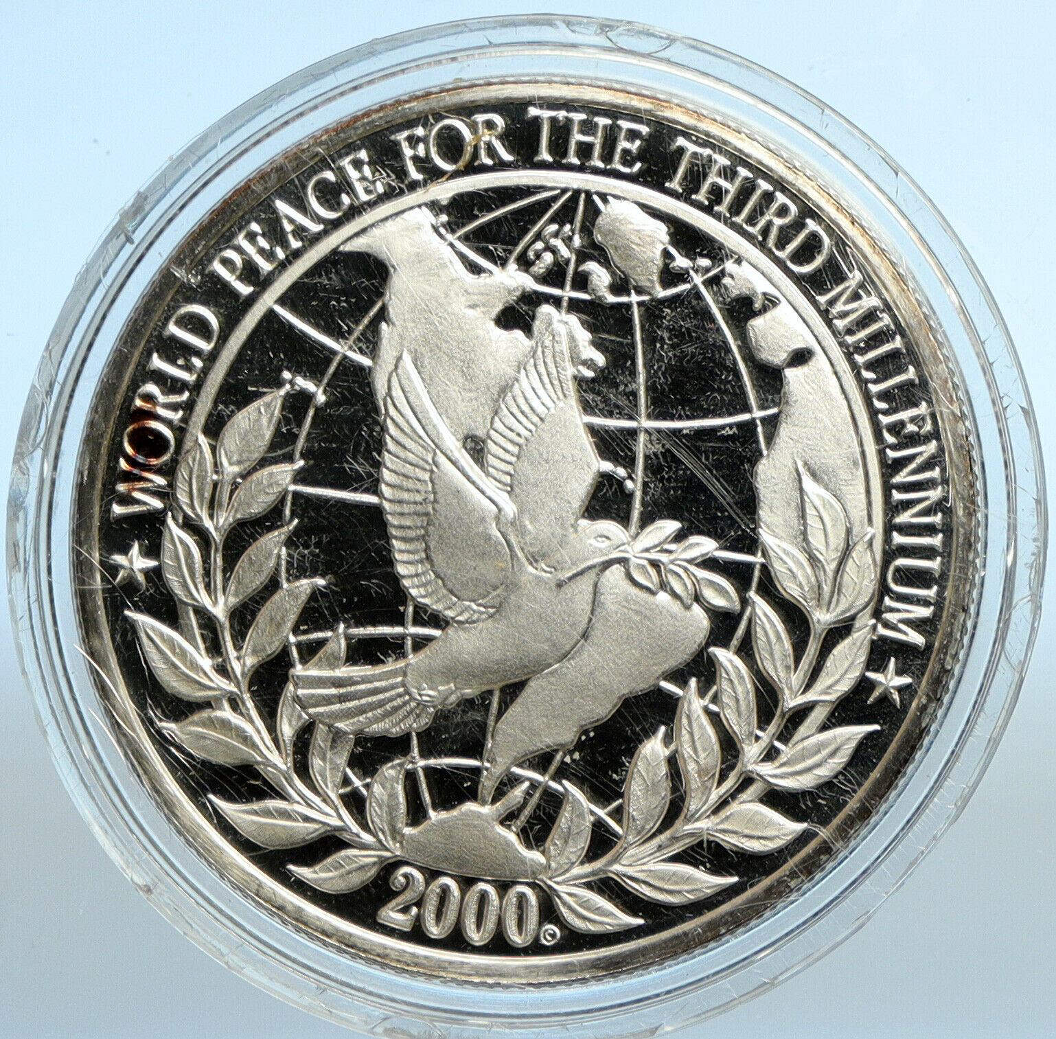 2000 SOMALI REPUBLIC SOMALIA World Peace OZ Proof Silver 20 Dollars Coin i101950