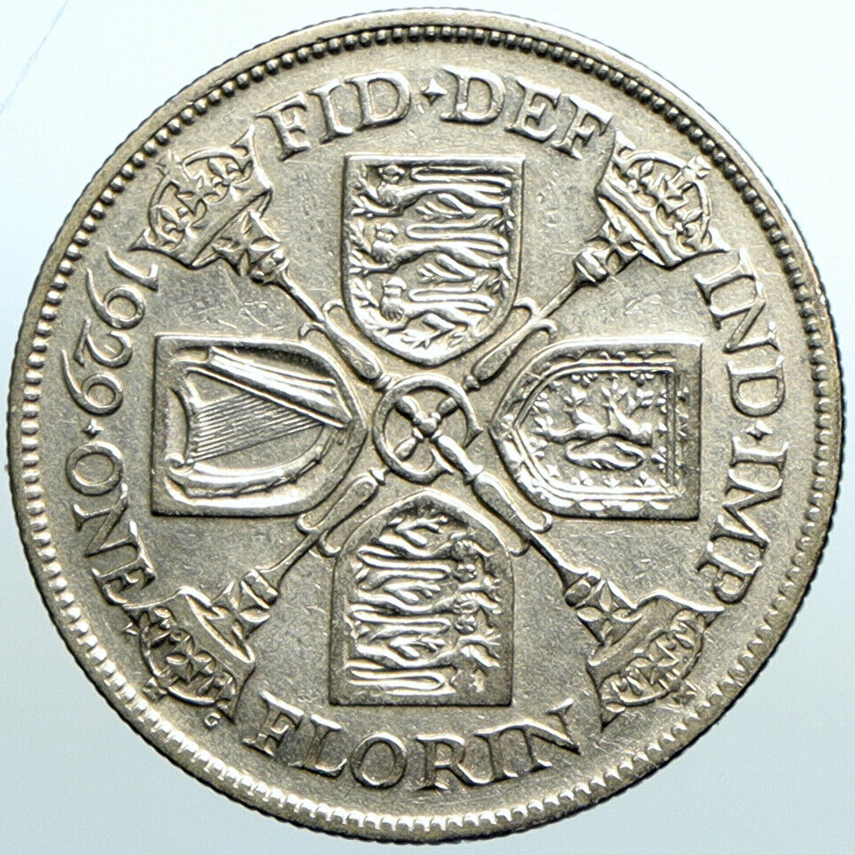 1929 United Kingdom Great Britain GEORGE V Silver Florin 2 Shilling Coin i101967