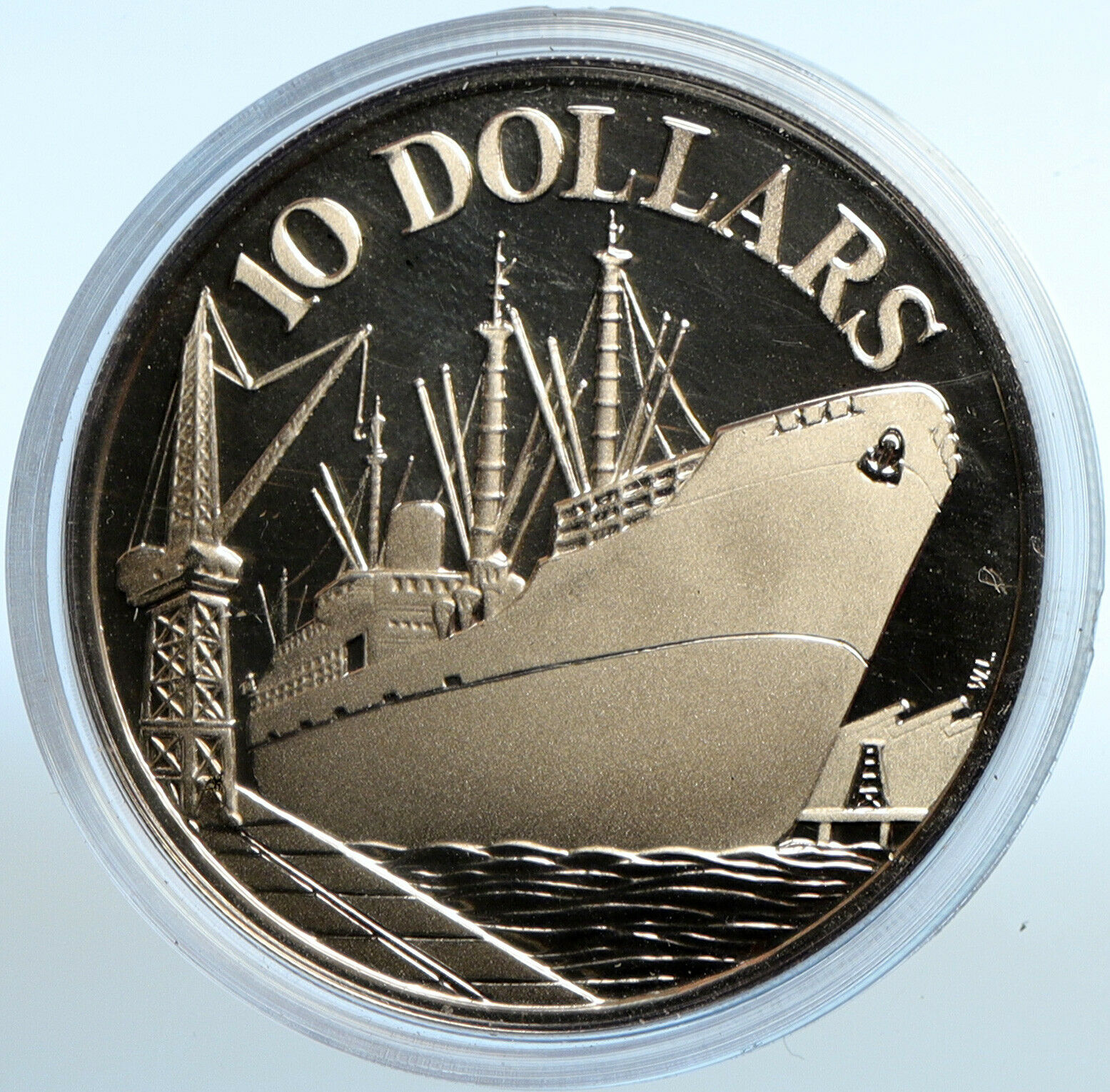 1975 SINGAPORE 10th Yr Independence CARGO SHIP PF Silver 10 Dollars Coin i101947