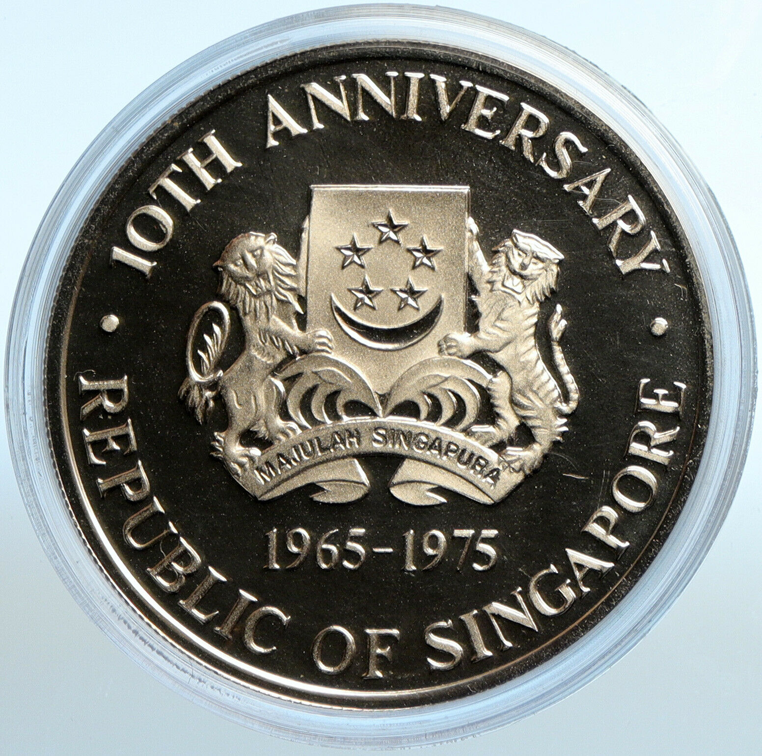 1975 SINGAPORE 10th Yr Independence CARGO SHIP PF Silver 10 Dollars Coin i101947