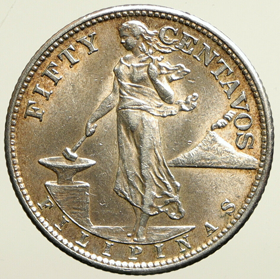 1944 S PHILIPPINES Under US Administration Eagle Silver 50 Centavos Coin i101410