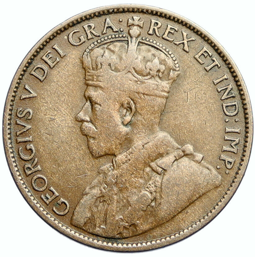 1913 CANADA Great Britain UK King George V Genuine OLD Antique CENT Coin i102054