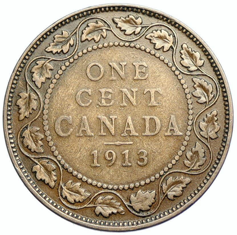 1913 CANADA Great Britain UK King George V Genuine OLD Antique CENT Coin i102054