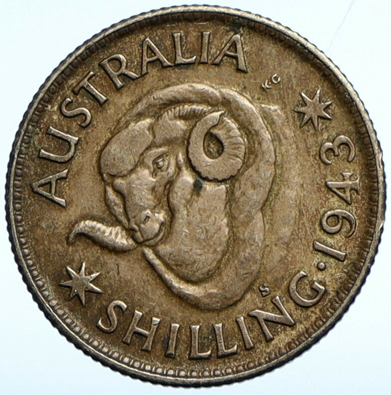 1943 S AUSTRALIA King George VI United Kingdom Silver Shilling Coin RAM i102059