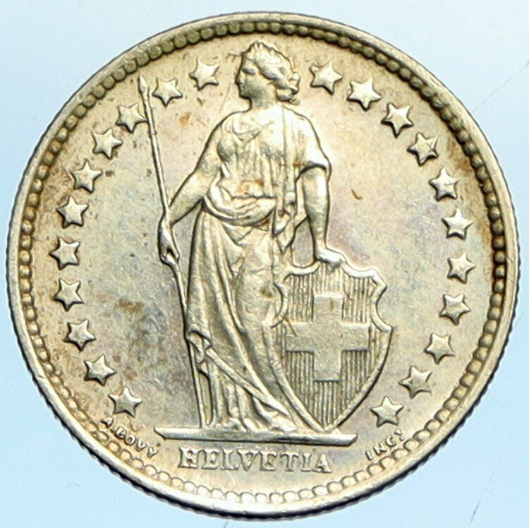 1958 SWITZERLAND HELVETIA Symbolizes SWISS Nation SILVER 1/2 Francs Coin i102056