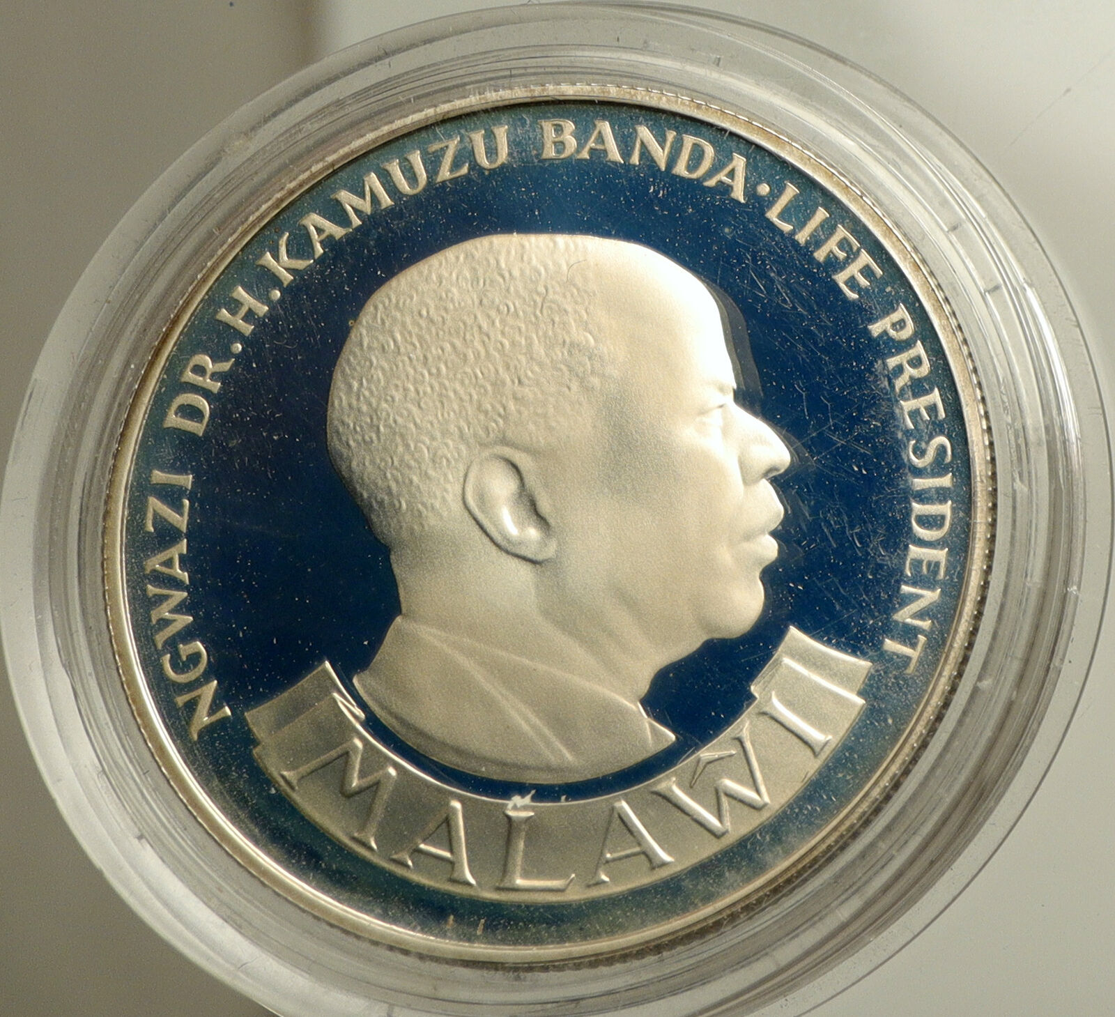 1975 MALAWI President Ngwazi Kamuzu Banda Proof Silver 10 Kwacha Coin i102522