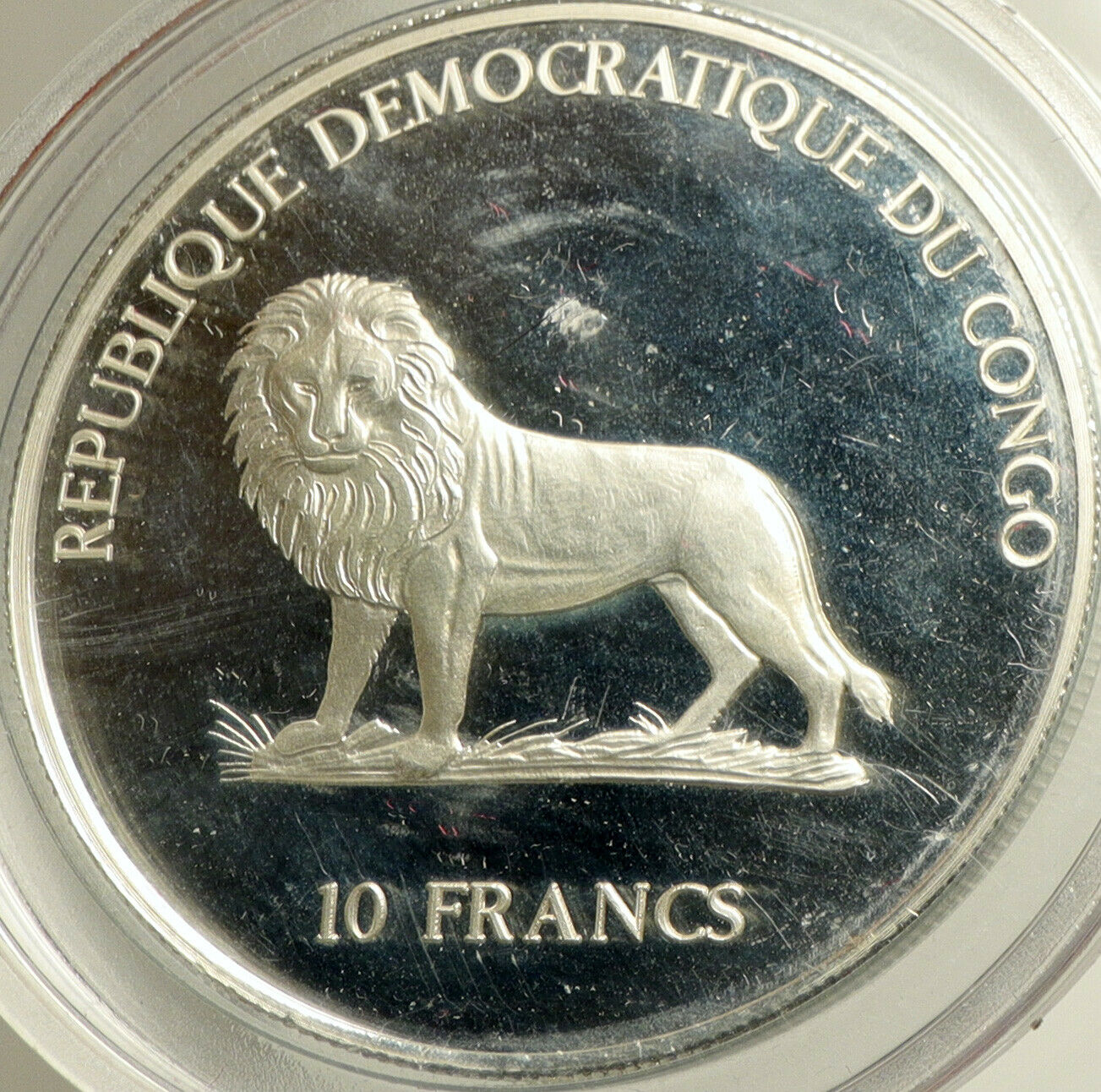 2000 CONGO Lion & POPE JOHN PAUL II Vintage Proof Silver 10 Francs Coin i102526