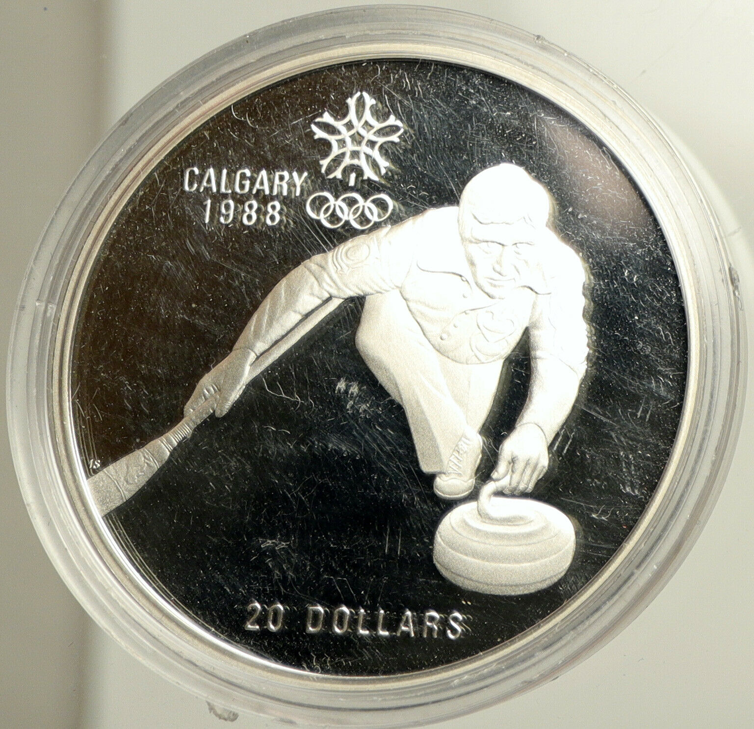 1987 CANADA 1988 CALGARY OLYMPICS Ice Curling OLD Proof Silver $20 Coin i102506