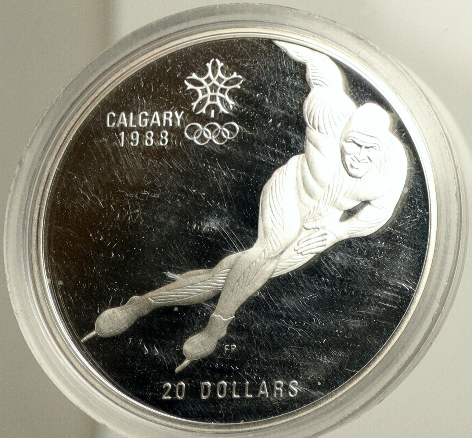 1985 CANADA 1988 CALGARY OLYMPICS Speed Skating Proof Silver $20 Coin i102509