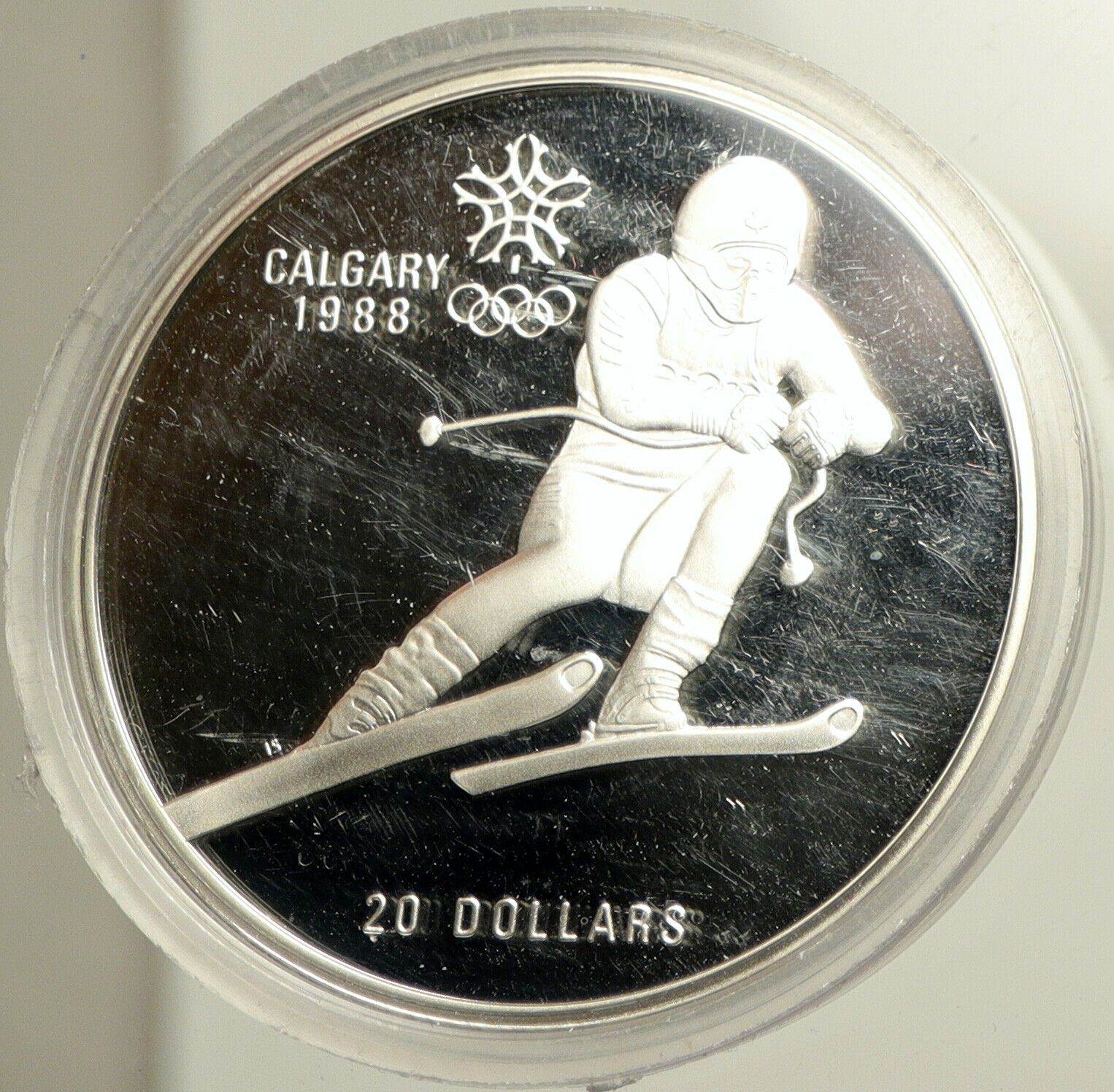 1985 CANADA Old 1988 CALGARY OLYMPICS Skiing OLD Proof Silver $20 Coin i102507